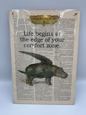 Vintage Dictionary Art Print - Green Hippopotamus with Wings